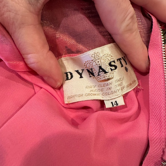 Pink Metallic Floral Long Sleeve Belted Dress From British Designer Dynasty - Picture 9 of 9